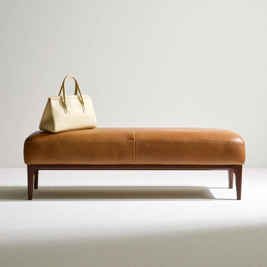Banc décoratif en cuir, coloris fauve et blanc