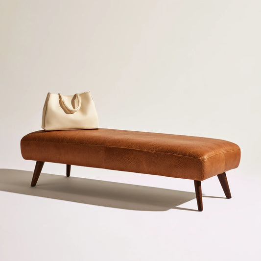 Banc décoratif en cuir, coloris fauve et blanc