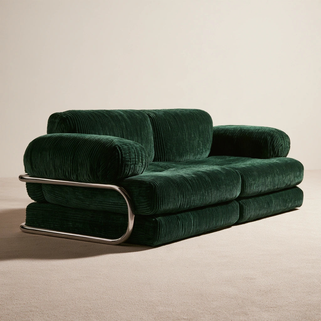 Canapé-lit modulable en velours côtelé, coloris vert - marblegardenbench