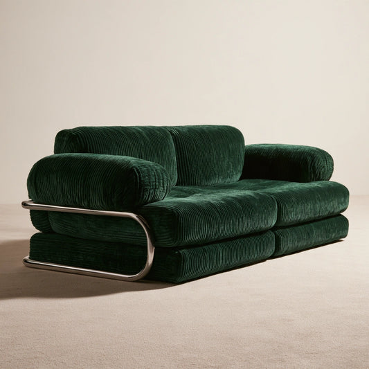 Canapé-lit modulable en velours côtelé, coloris vert - marblegardenbench