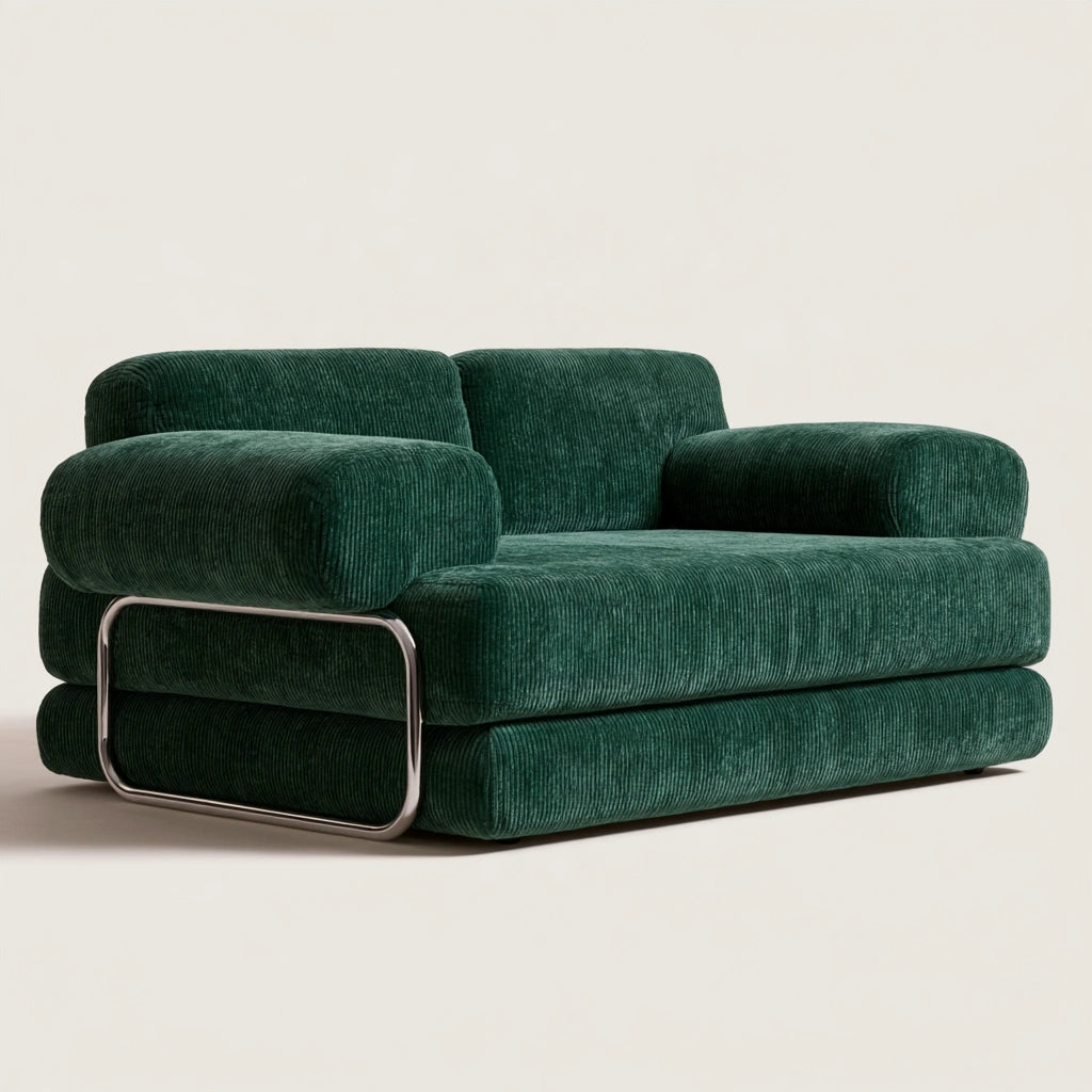 Canapé-lit modulable en velours côtelé, coloris vert - marblegardenbench