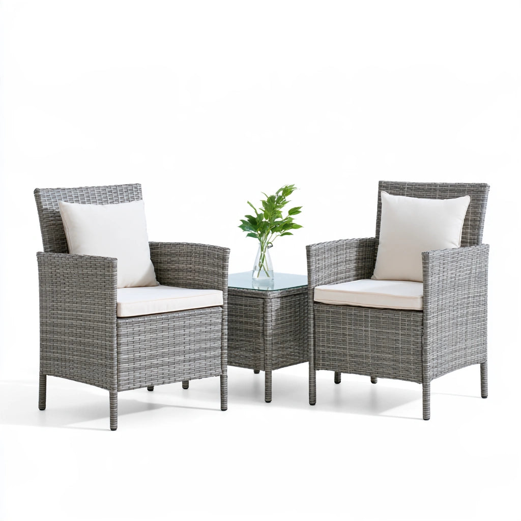 Salon de jardin trois pièces aux lignes épurées, coloris blanc - marblegardenbench