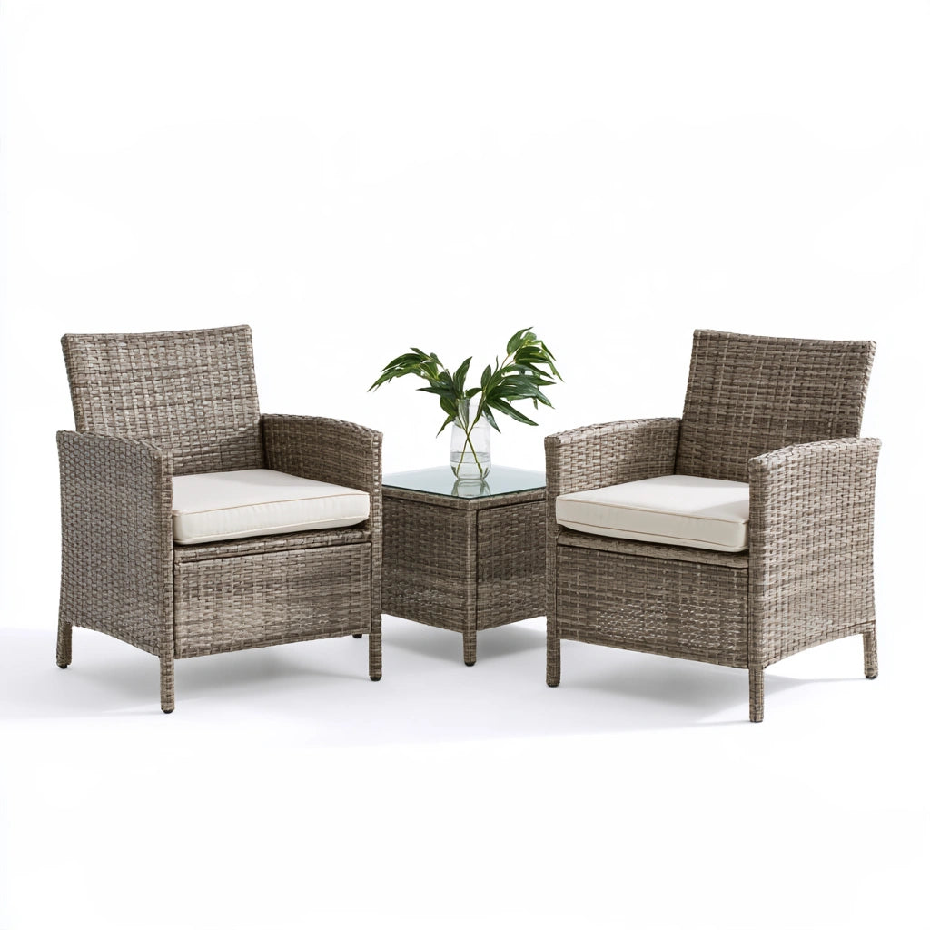 Salon de jardin trois pièces aux lignes épurées, coloris blanc - marblegardenbench