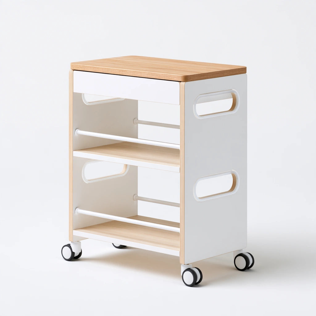 Chariot de rangement aux lignes épurées sur roulettes à trois niveaux, coloris blanc - marblegardenbench