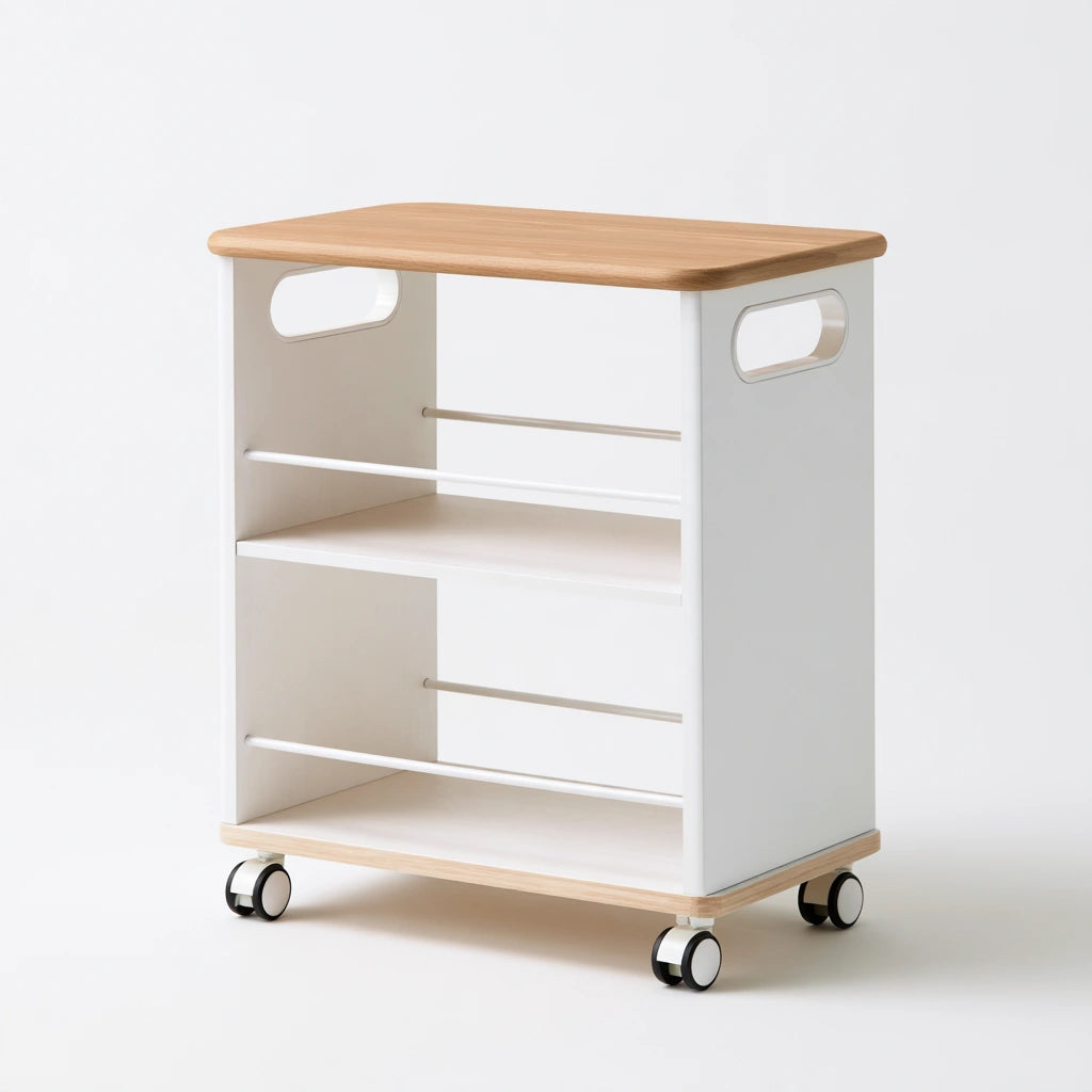 Chariot de rangement aux lignes épurées sur roulettes à trois niveaux, coloris blanc - marblegardenbench