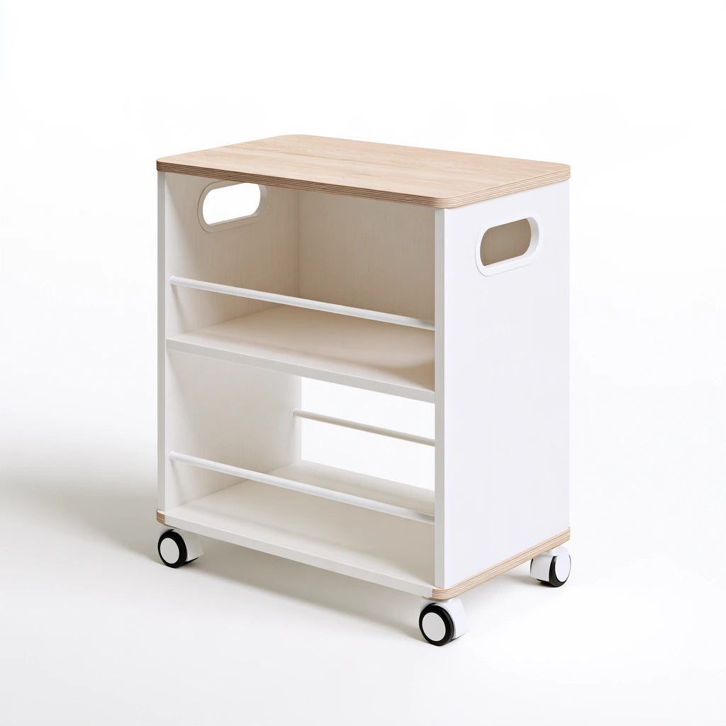 Chariot de rangement aux lignes épurées sur roulettes à trois niveaux, coloris blanc - marblegardenbench