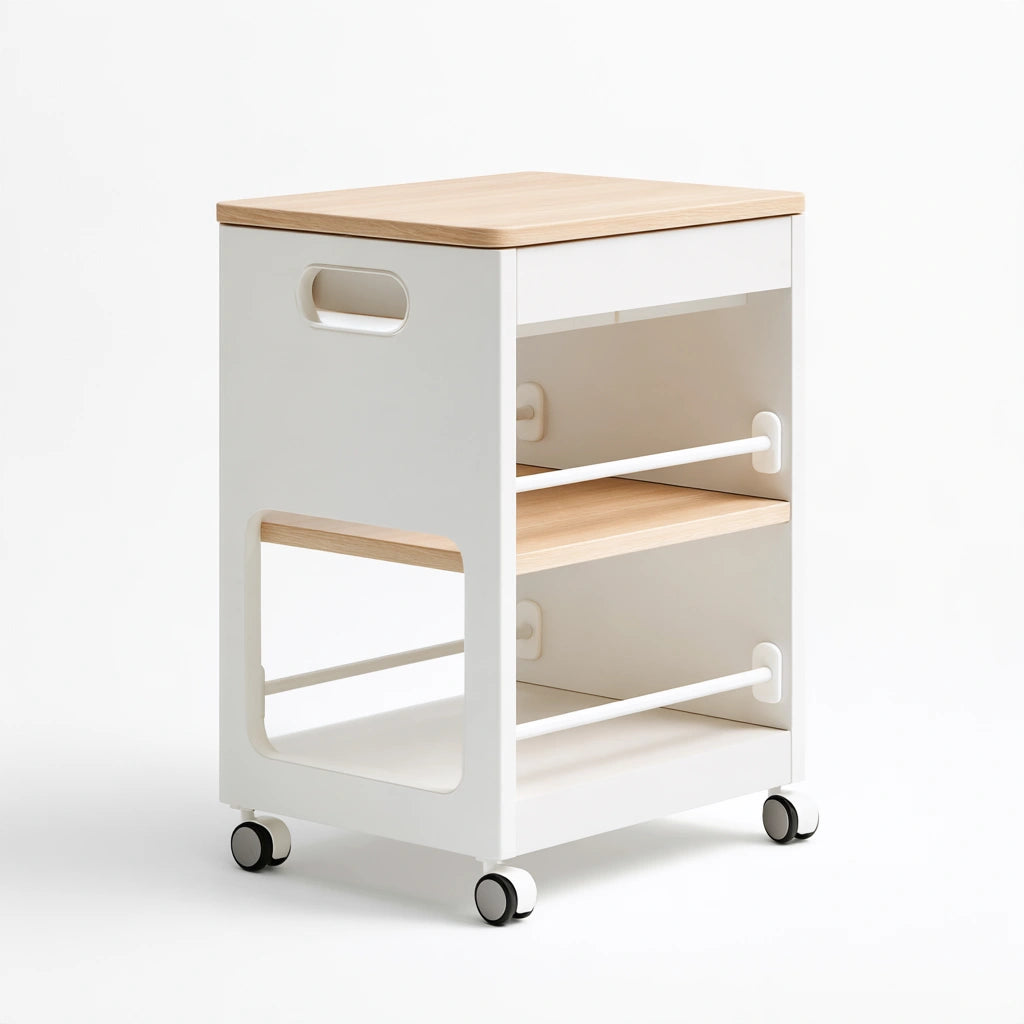 Chariot de rangement aux lignes épurées sur roulettes à trois niveaux, coloris blanc - marblegardenbench